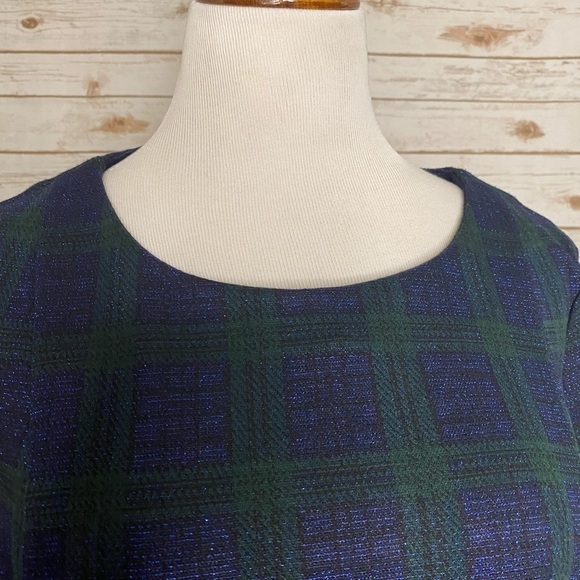 Talbots green/blue metallic plaid tunic top Size 1X - Picture 2 of 7
